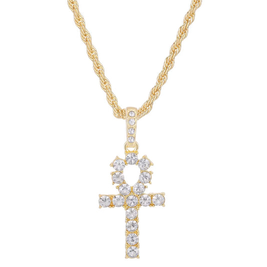 Men Women Hip Hop Cross Shiny Pendant with 4Mm Zircon Tennis Chain Charm Iced Out Bling Exquisite Necklace Jewelry Fashion Gift