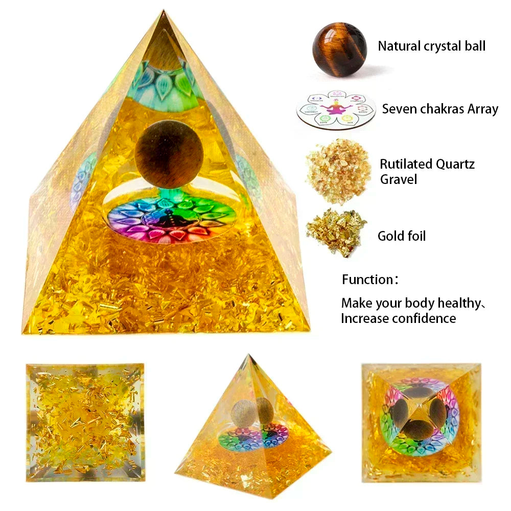 5Cm Natural Crystal Energy Generator Pyramid Peridot Amethyst Reiki Healing Chakra Resin Pyramid Egyptian Decor Room Decoration