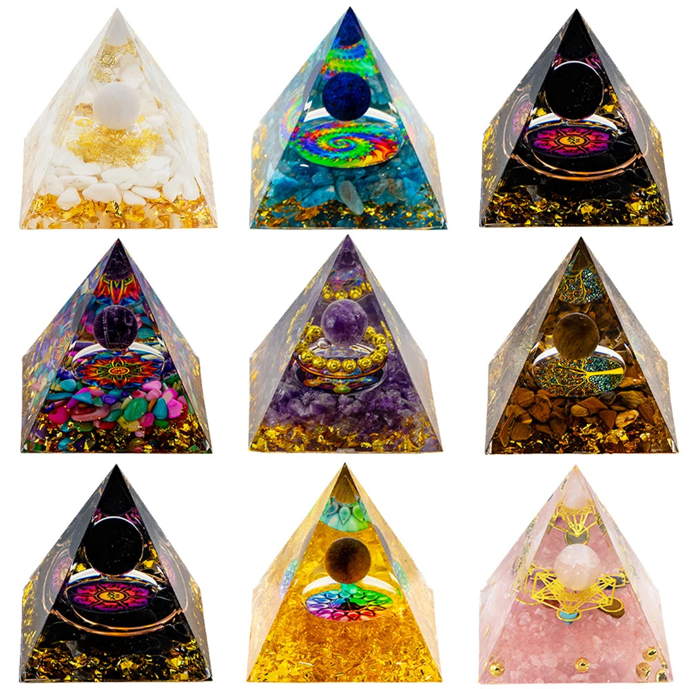 5Cm Natural Crystal Energy Generator Pyramid Peridot Amethyst Reiki Healing Chakra Resin Pyramid Egyptian Decor Room Decoration