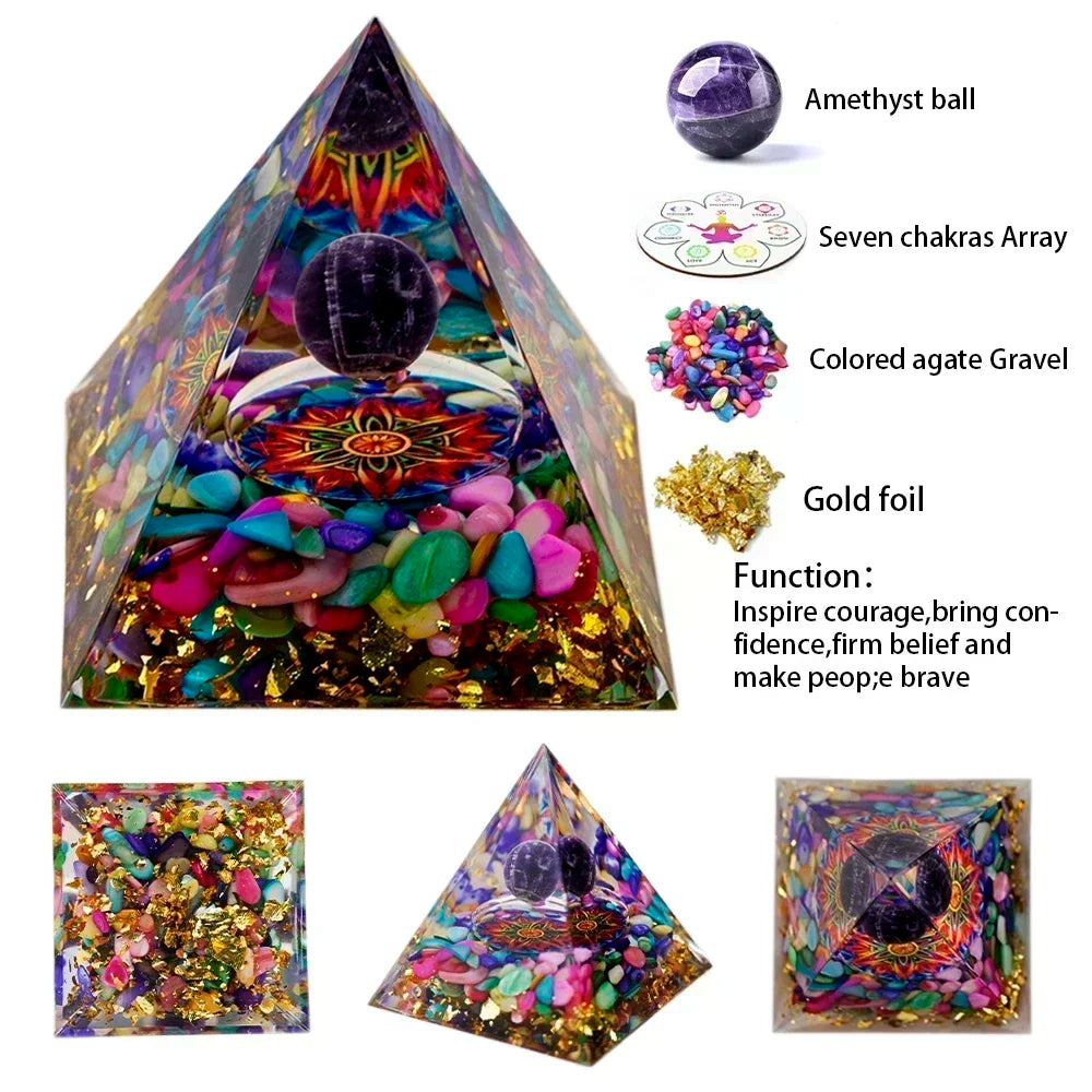 5Cm Natural Crystal Energy Generator Pyramid Peridot Amethyst Reiki Healing Chakra Resin Pyramid Egyptian Decor Room Decoration