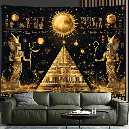 Vintage Egyptian Pyramids Wall Tapestry Polyester Decorative Wall Hanging for Living Room Bedroom Office Party Home Room Decor