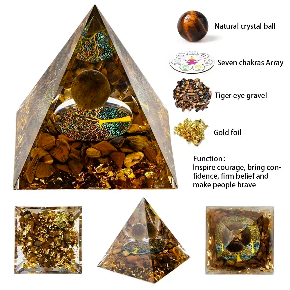5Cm Natural Crystal Energy Generator Pyramid Peridot Amethyst Reiki Healing Chakra Resin Pyramid Egyptian Decor Room Decoration