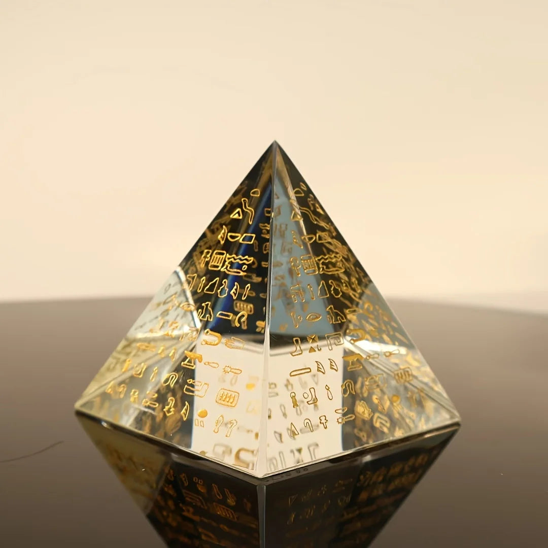 Ancient Egyptian Hieroglyph Crystal Pyramid Ornament Historical Culture Inspired Decor for Collection Gift Glass Home Ornament