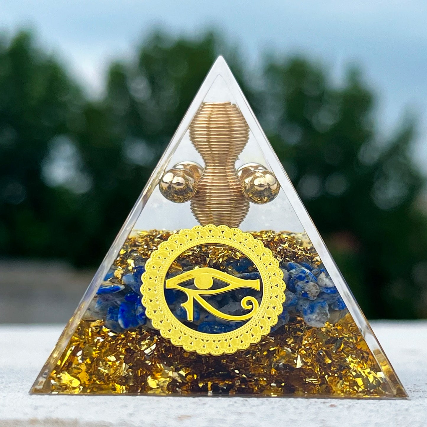 1PC Natural Lapis Lazuli Handcrafted Horus Eye Orgone Pyramid Decorative Ornament Ancient Egyptian Symbolism Home Decor