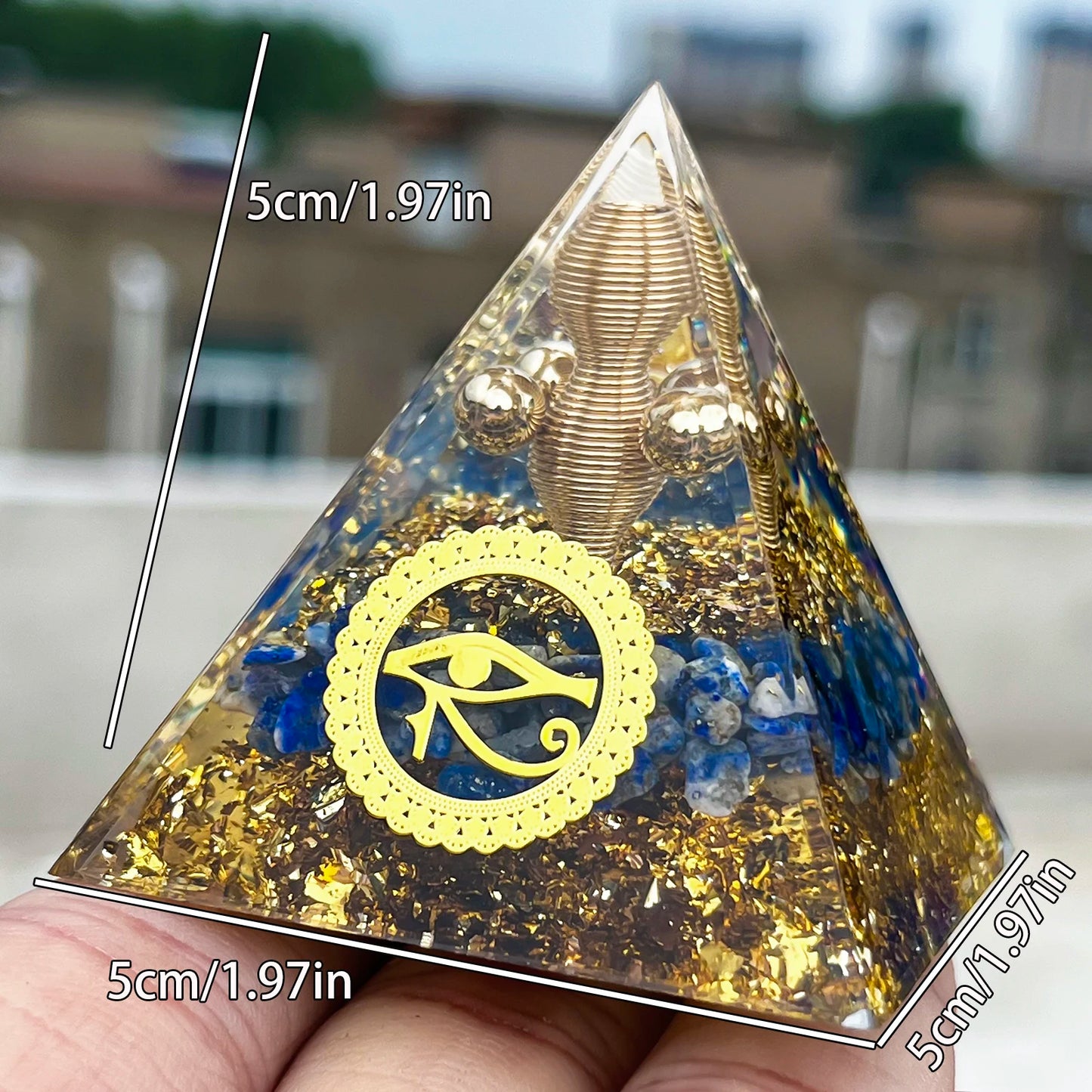 1PC Natural Lapis Lazuli Handcrafted Horus Eye Orgone Pyramid Decorative Ornament Ancient Egyptian Symbolism Home Decor