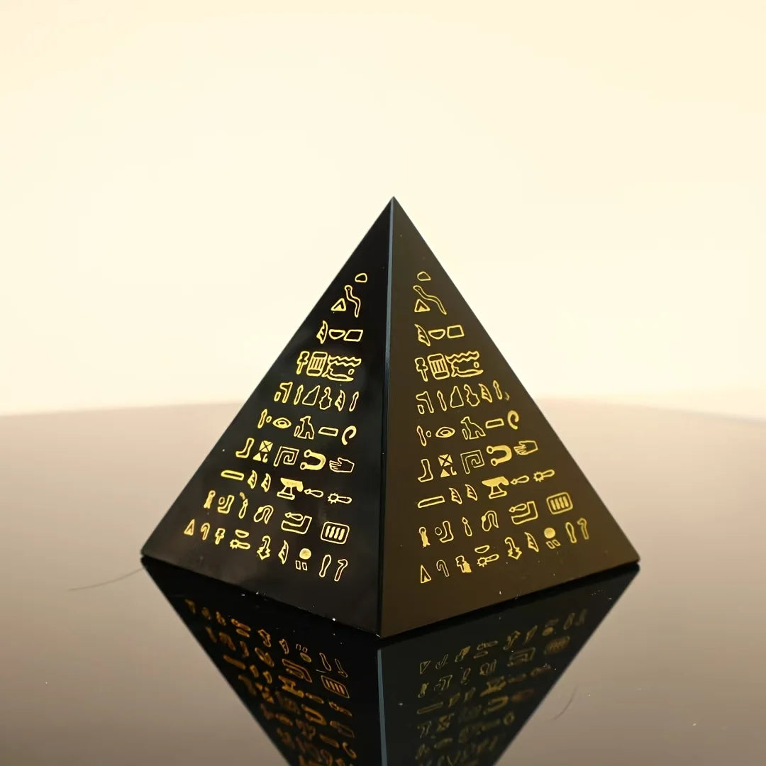 Ancient Egyptian Hieroglyph Crystal Pyramid Ornament Historical Culture Inspired Decor for Collection Gift Glass Home Ornament