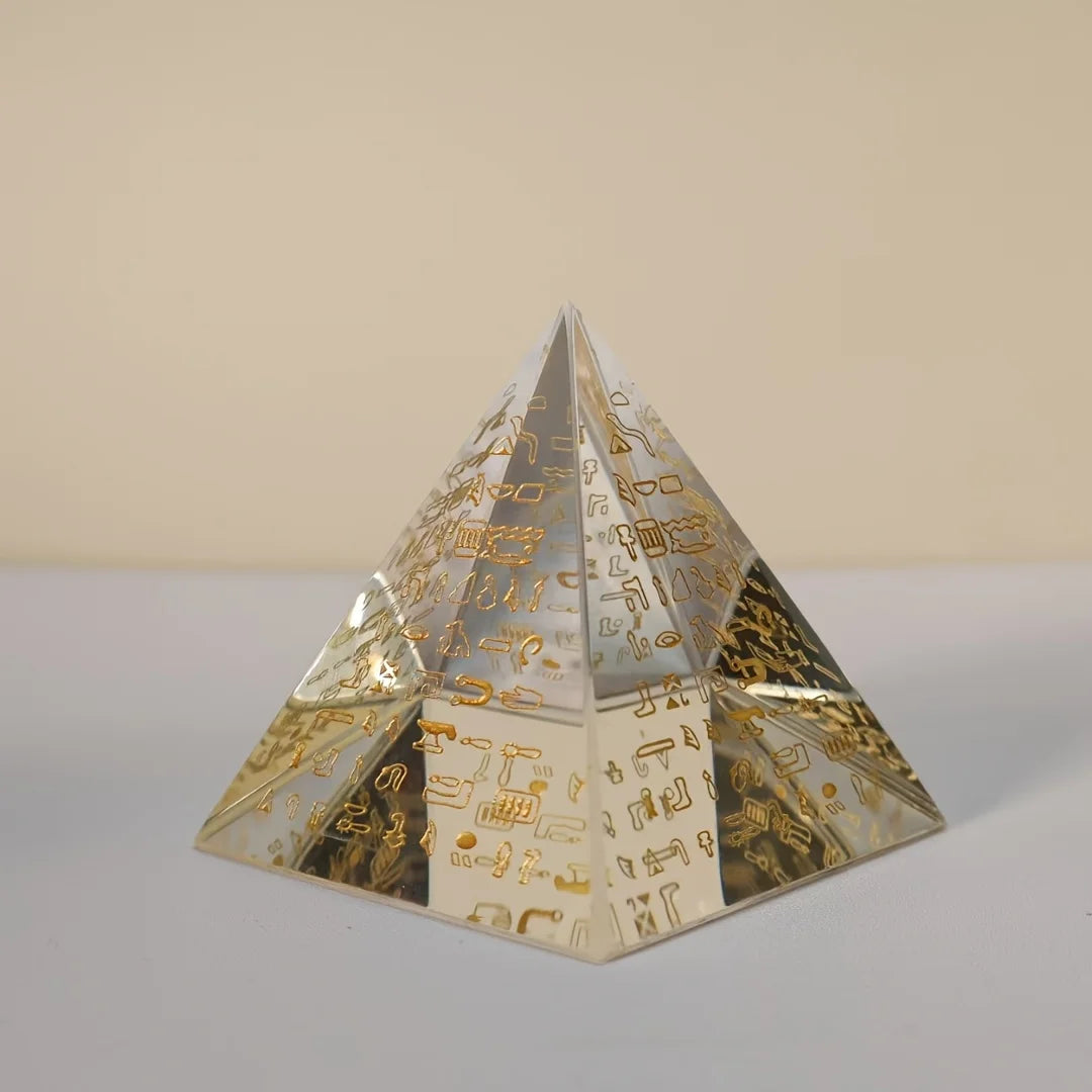 Ancient Egyptian Hieroglyph Crystal Pyramid Ornament Historical Culture Inspired Decor for Collection Gift Glass Home Ornament