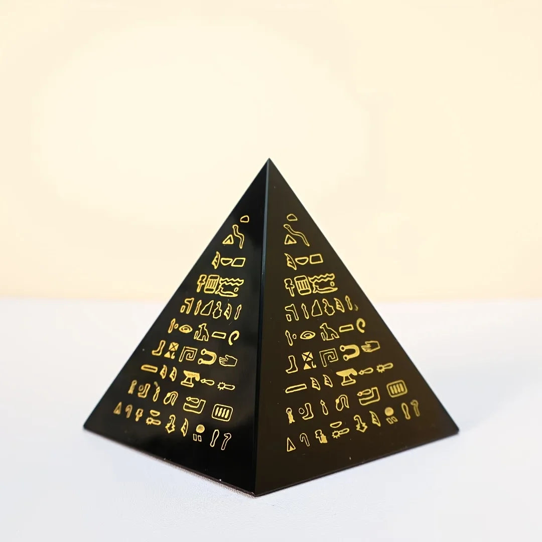 Ancient Egyptian Hieroglyph Crystal Pyramid Ornament Historical Culture Inspired Decor for Collection Gift Glass Home Ornament