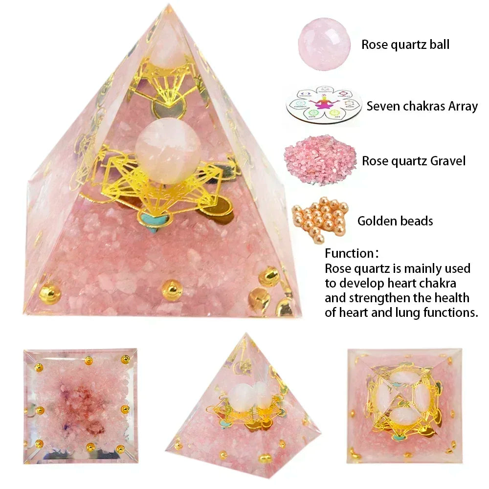 5Cm Natural Crystal Energy Generator Pyramid Peridot Amethyst Reiki Healing Chakra Resin Pyramid Egyptian Decor Room Decoration