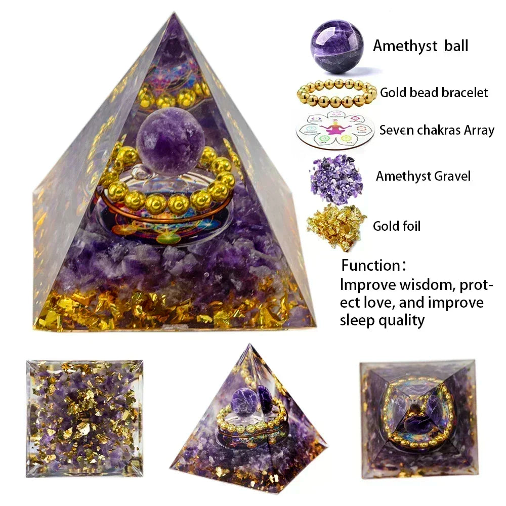 5Cm Natural Crystal Energy Generator Pyramid Peridot Amethyst Reiki Healing Chakra Resin Pyramid Egyptian Decor Room Decoration