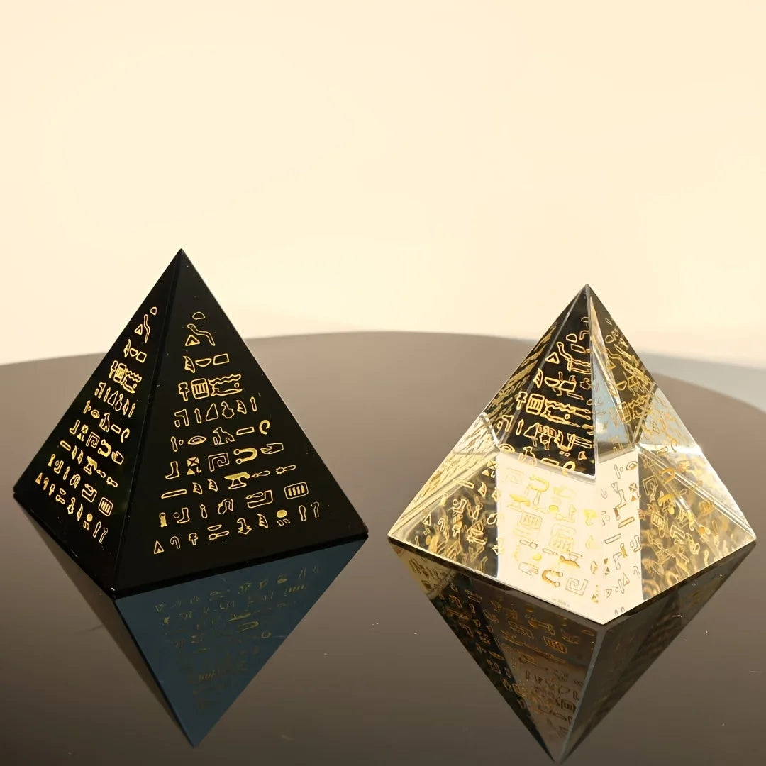 Ancient Egyptian Hieroglyph Crystal Pyramid Ornament Historical Culture Inspired Decor for Collection Gift Glass Home Ornament