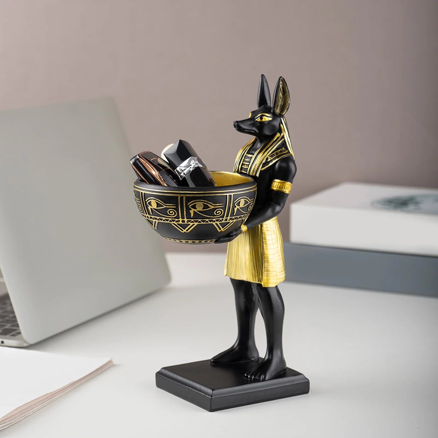 25Cm Anubis God Statue Ancient Egypt Art Sculpture with Bowl Egyptian Sculpture Gift for Mythology Lovers & History Buffs